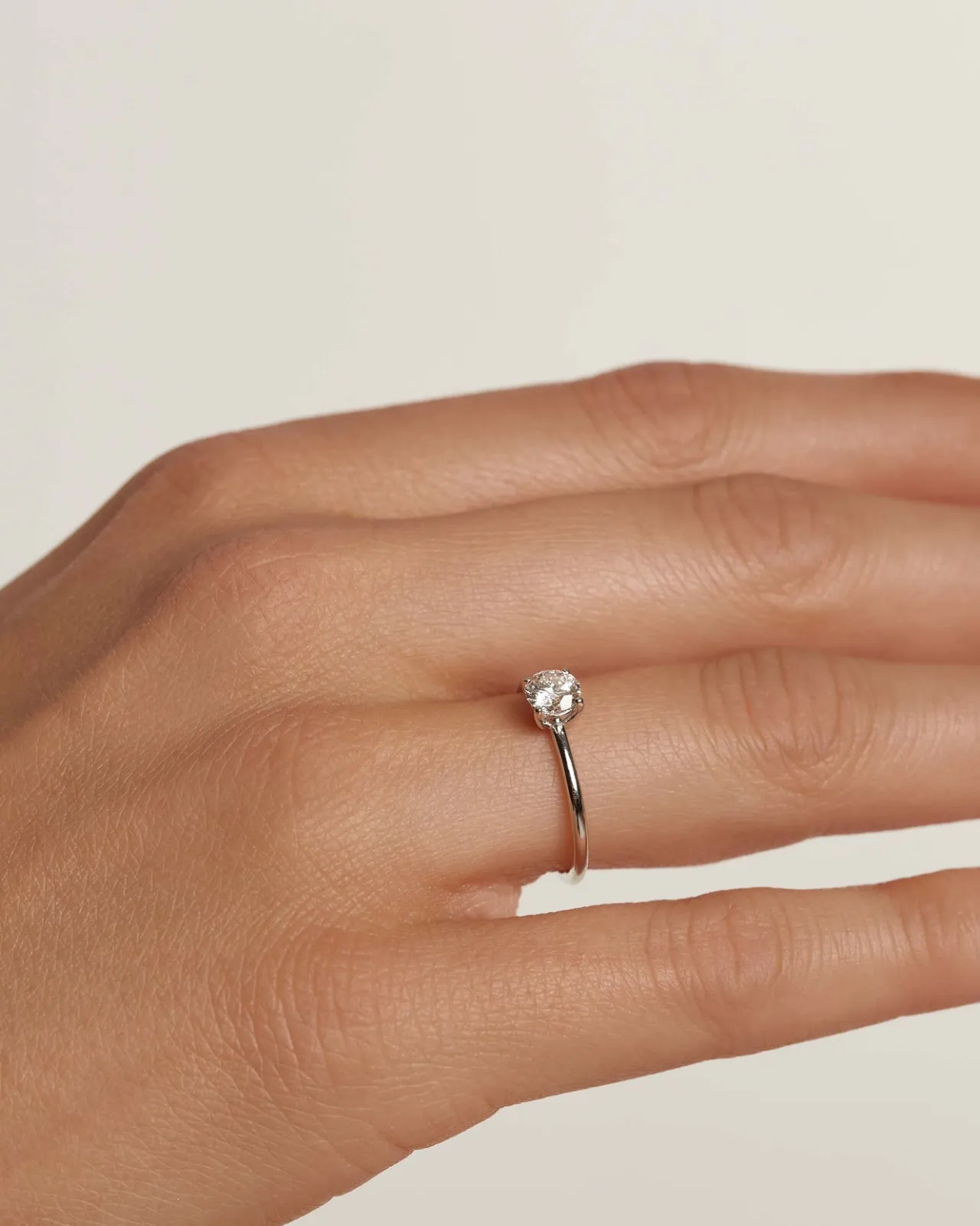 Joyas Con Diamantes|Joyas De Oro Blanco 18K-PDPAOLA Anillo de Diamantes Y Oro Blanco Solitaire Supreme