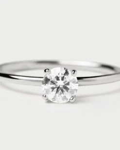 Joyas Con Diamantes|Joyas De Oro Blanco 18K-PDPAOLA Anillo de Diamantes Y Oro Blanco Solitaire Supreme