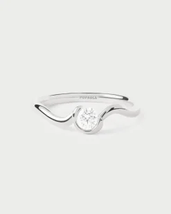 Joyas Con Diamantes|Joyas De Oro Blanco 18K-PDPAOLA Anillo de diamantes y oro blanco Delia