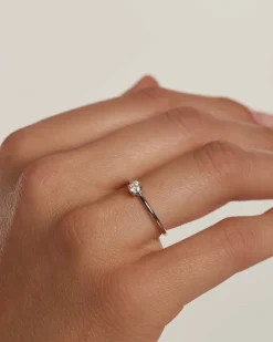 Joyas Con Diamantes|Joyas De Oro Blanco 18K-PDPAOLA Anillo de Diamantes Y Oro Blanco Solitaire Medium