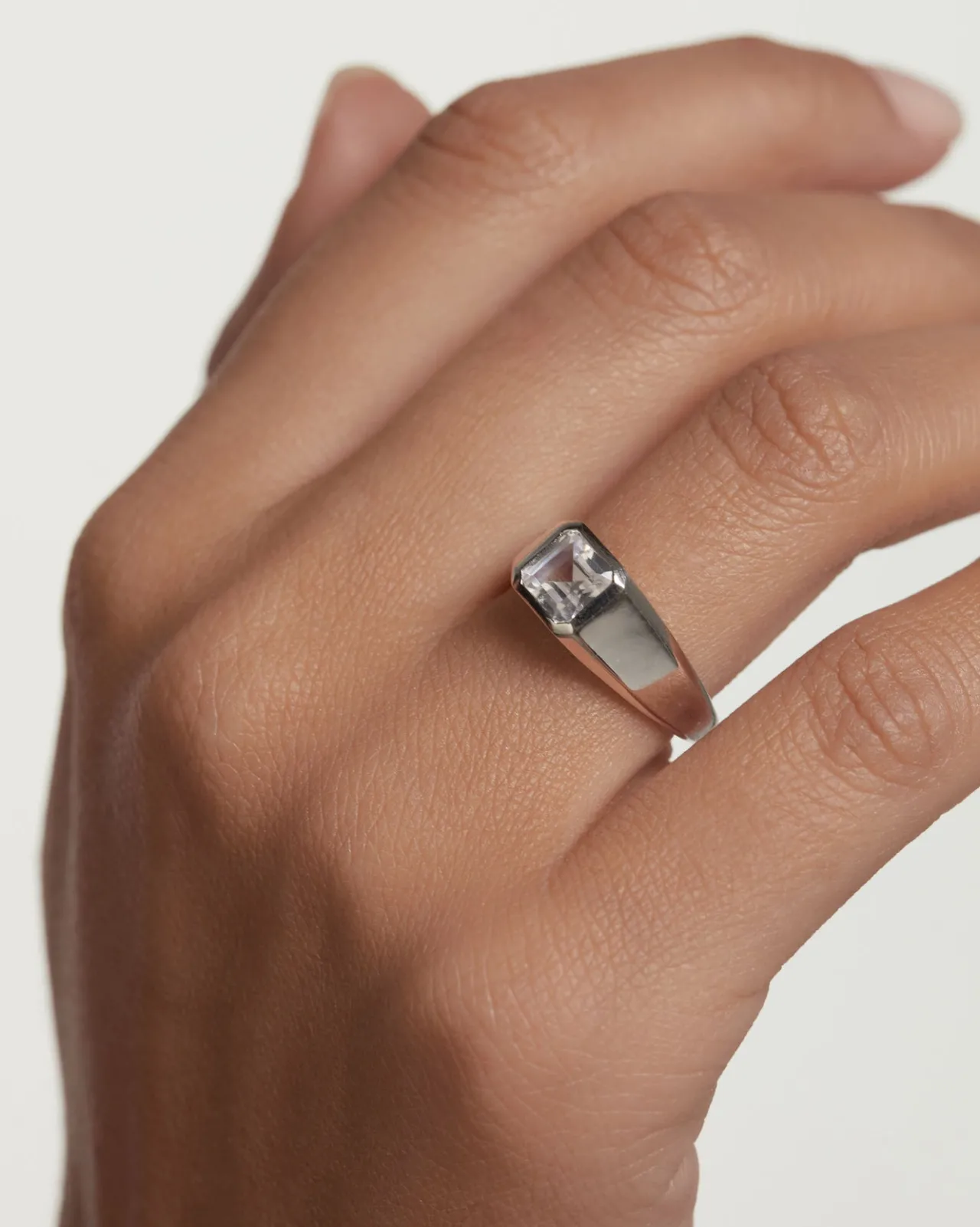 Anillos Grandes|Anillos Básicos-PDPAOLA Anillo Sello De Plata Square Shimmer