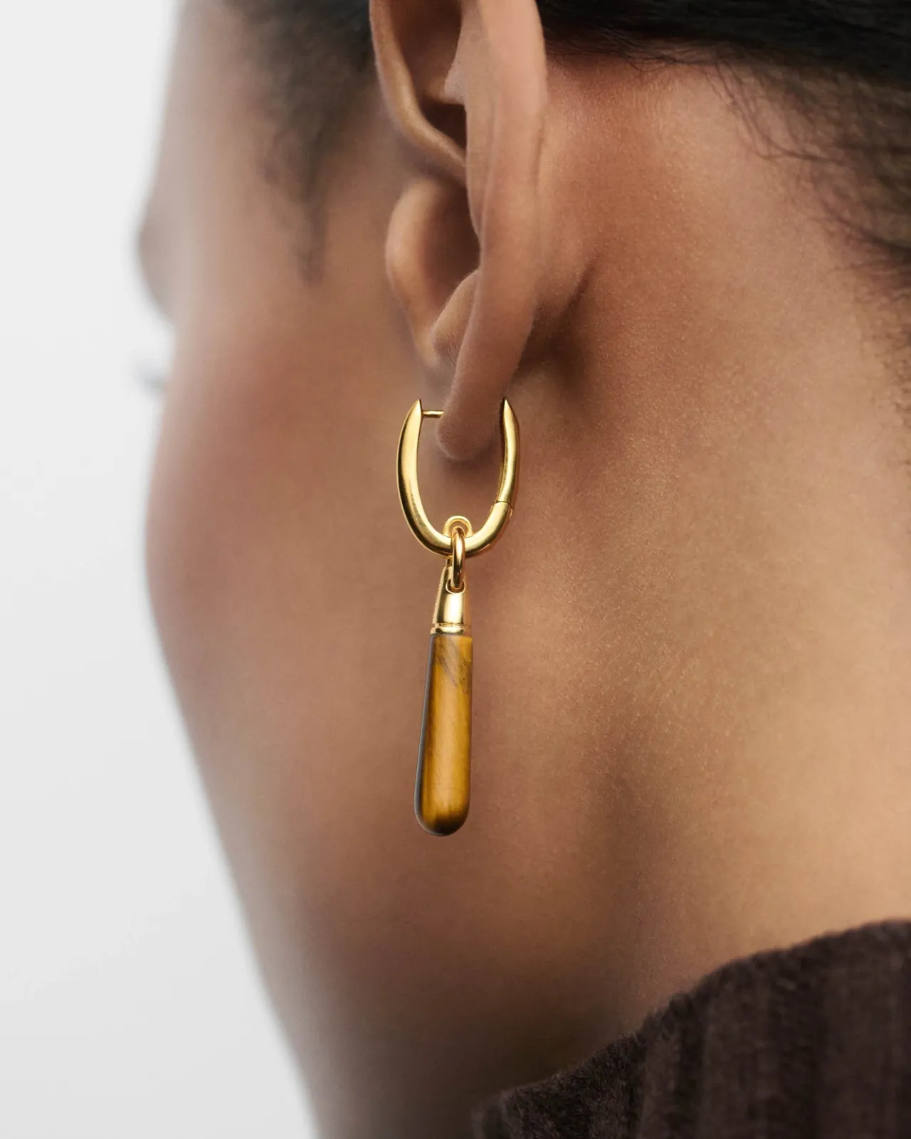 Piercings Con Piedras Semipreciosas|Pendientes Individuales-PDPAOLA Aro individual Ojo de tigre large Jupiter