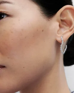 Joyas Con Diamantes|Joyas De Oro Blanco 18K-PDPAOLA Aros de diamantes y oro blanco Venus