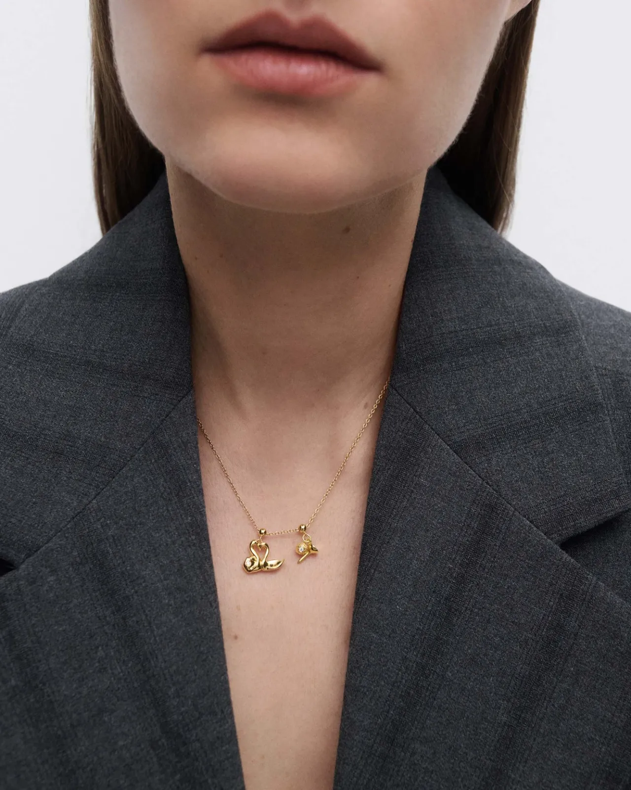 Pulseras De Oro|Collares De Oro-PDPAOLA Charm Cisnes corazón