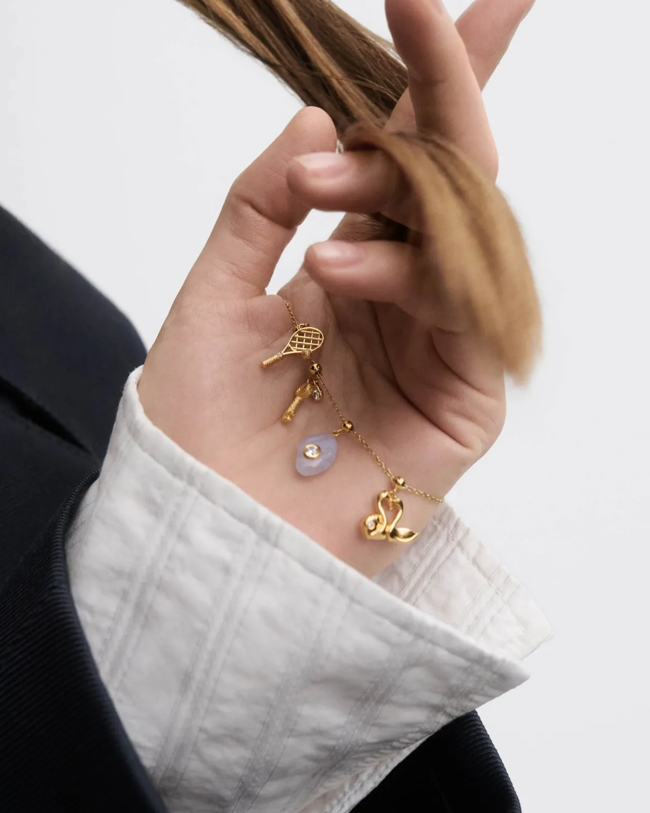 Pulseras De Oro|Collares De Oro-PDPAOLA Charm Cisnes corazón