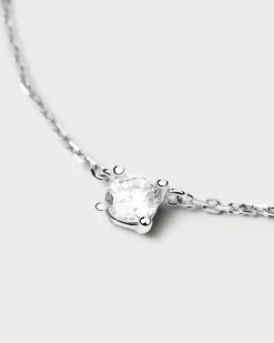 Joyas Con Diamantes-PDPAOLA Collar de Diamantes Y Oro Blanco Solitaire Medium