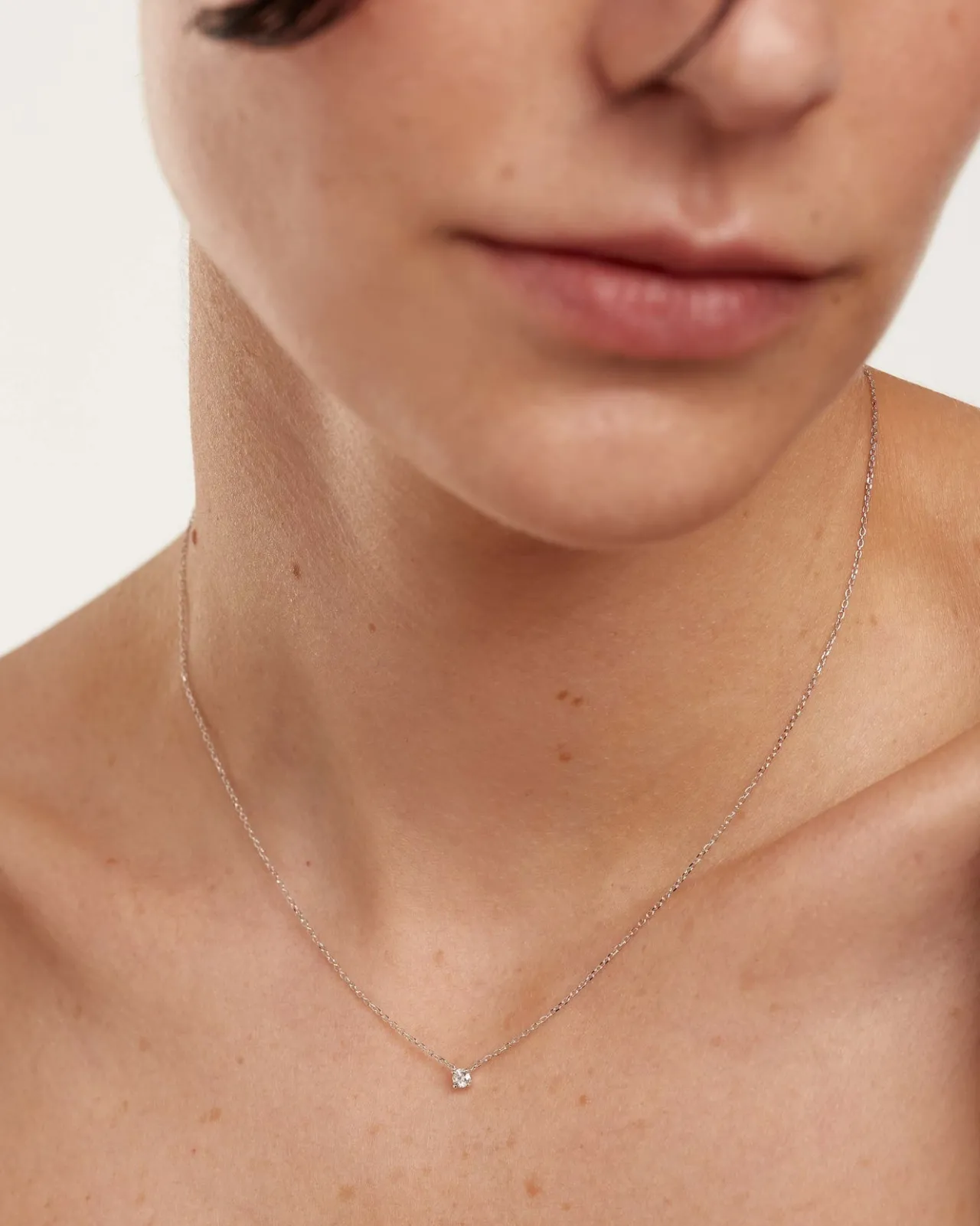 Joyas Con Diamantes-PDPAOLA Collar de Diamantes Y Oro Blanco Solitaire Mini