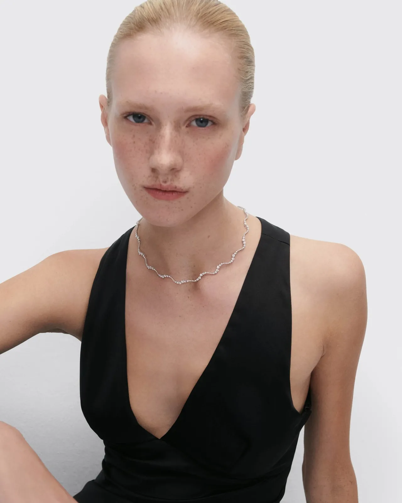 Joyas Con Diamantes|Joyas De Oro Blanco 18K-PDPAOLA Collar gargantilla de diamantes y oro blanco Venus