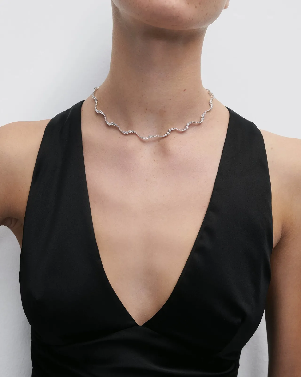 Joyas Con Diamantes|Joyas De Oro Blanco 18K-PDPAOLA Collar gargantilla de diamantes y oro blanco Venus