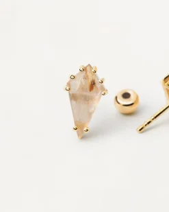 Piercings Con Piedras Semipreciosas|Pendientes Rosca Individuales-PDPAOLA Piercing oreja Akiro con Cuarzo Rutilado
