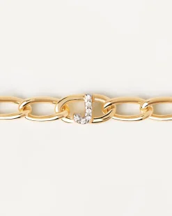 Pulseras De Letras|Pulseras De Oro-PDPAOLA Pulsera Cadena Letra J